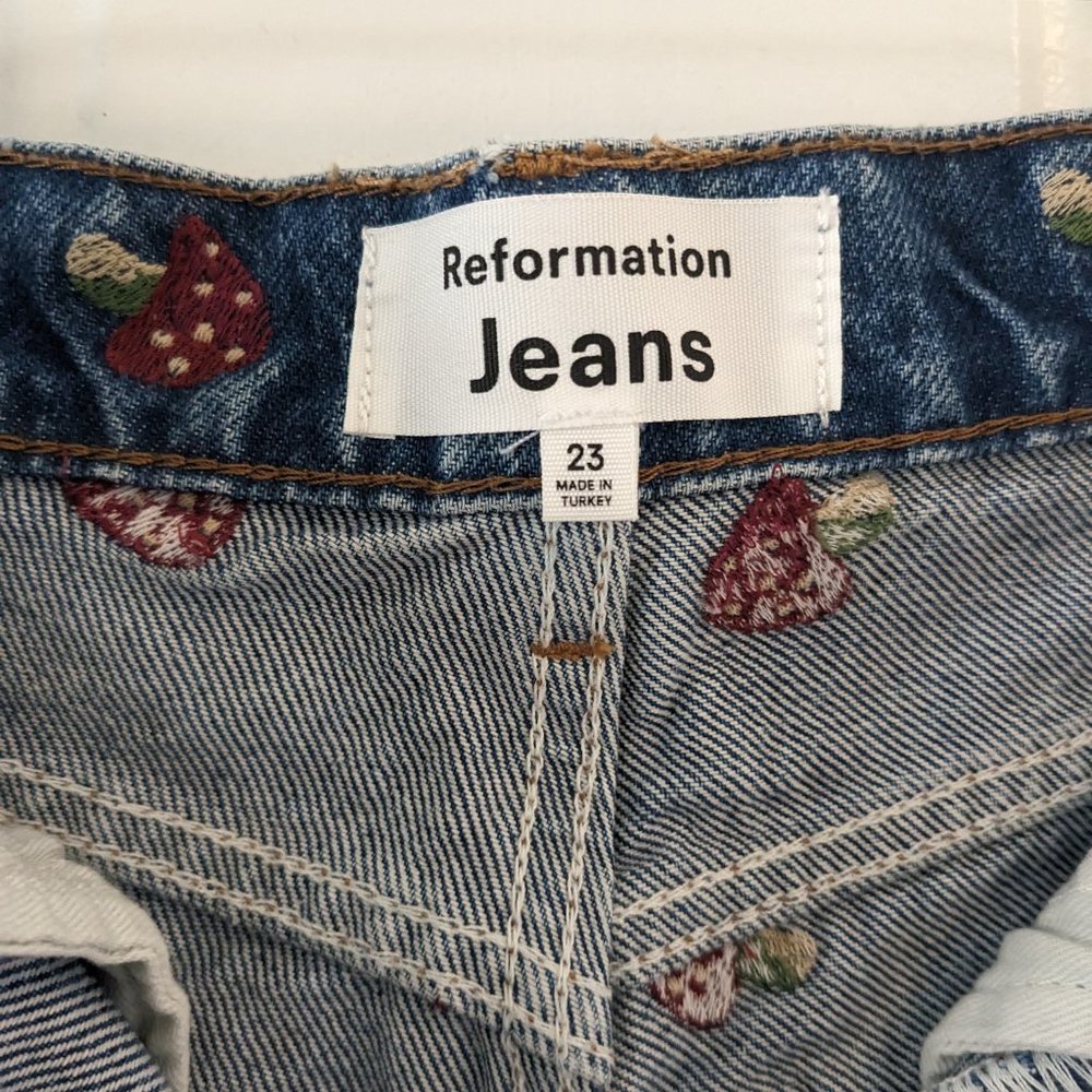 REFORMATION high-rise embroidered mushroom jeans (brand new w/ tag!) - Picture 4 of 5
